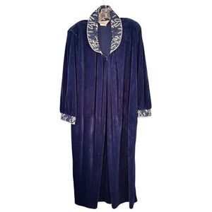 T2 VTG Neiman Marcus Velvet Robe Long Sleeve Lounge Gown Elegant Blue Size NA‎